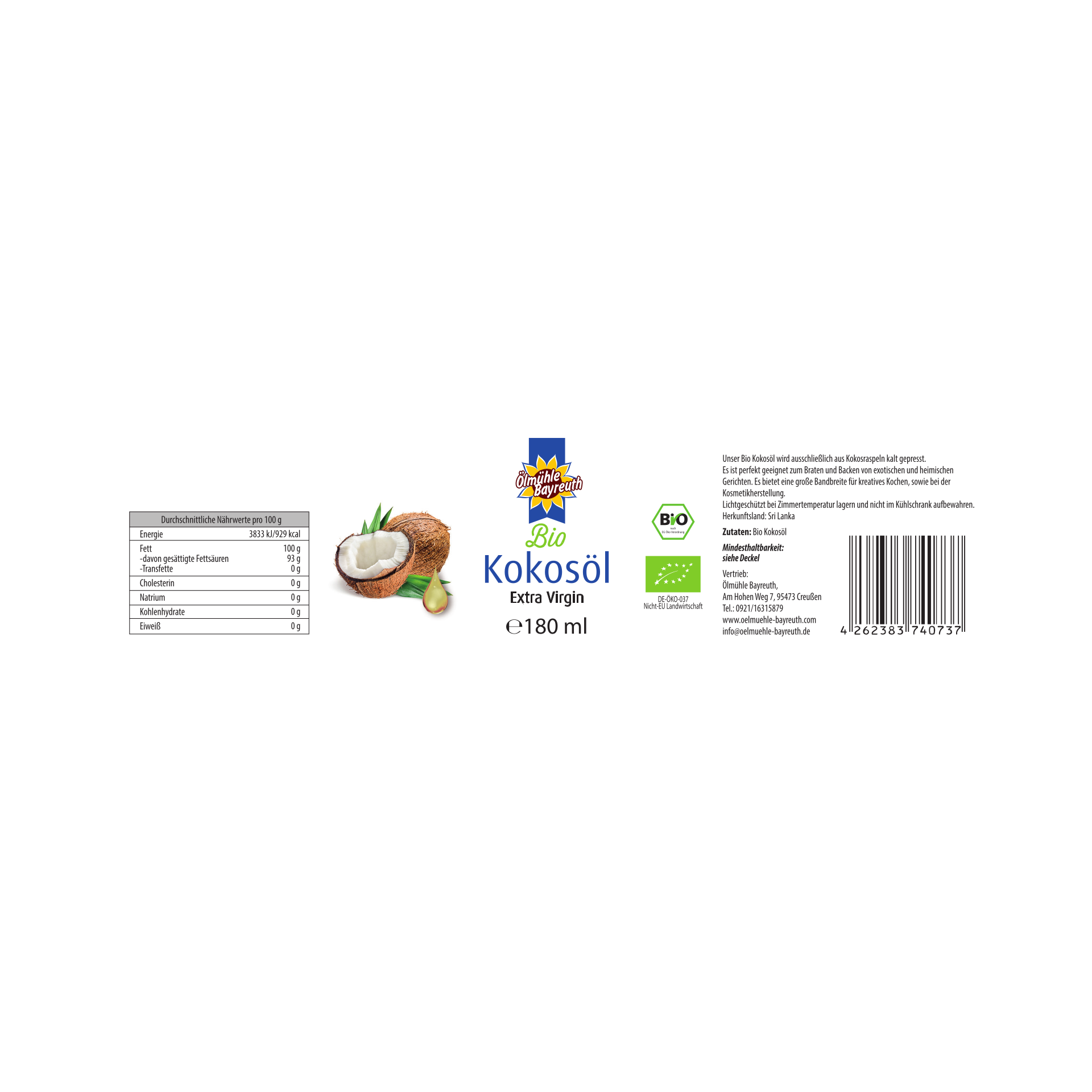 Bio Kokosöl von der Ölmühle Bayreuth